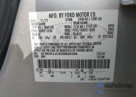 2013 Ford Edge Sel z USA, uszkodzony, nr VIN 2FMDK3JC6DBB43394
